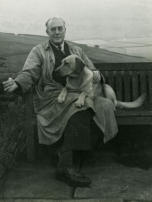 Sir William with his dog Bracken, at Parcevall Hall